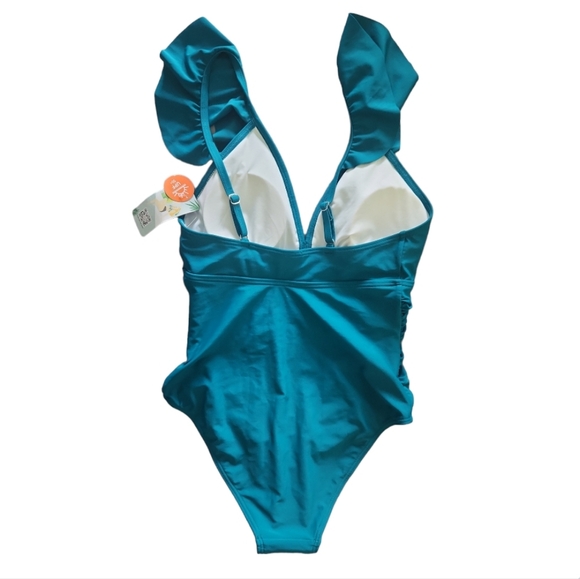 Teal Ruffle One Piece Swimsuit - Medium - Picture 3 of 4